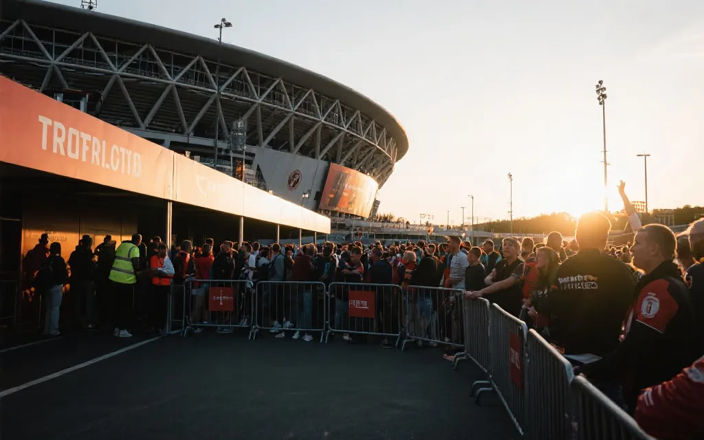 世界杯比赛日城市球场外景与球迷动线示意